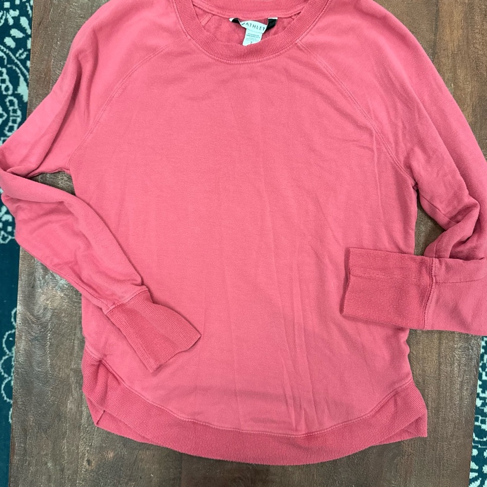 Athleta Pink Long Sleeve Sweatshirt Cozy Oversized Rounded Bottom Size S